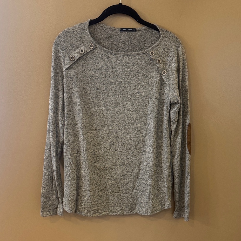 Pink Clover Light Gray Button Detail Sweatshirt